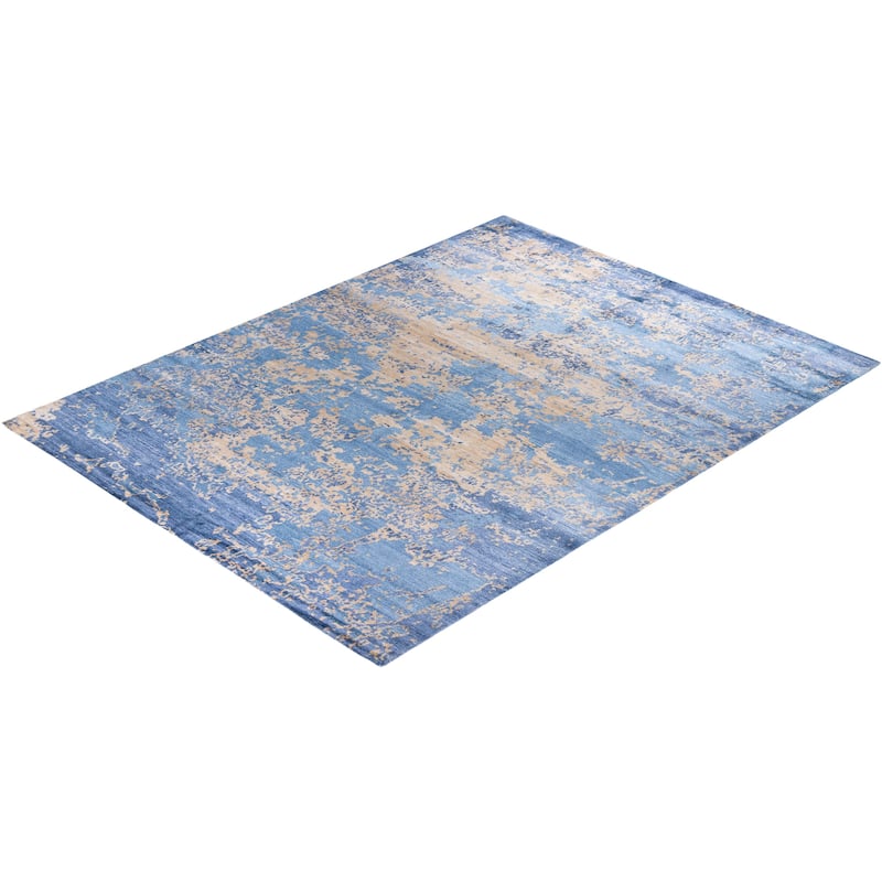 Modern One-of-a-Kind Hand-Knotted Area Rug, Blue - 9' 0" x 12' 0"