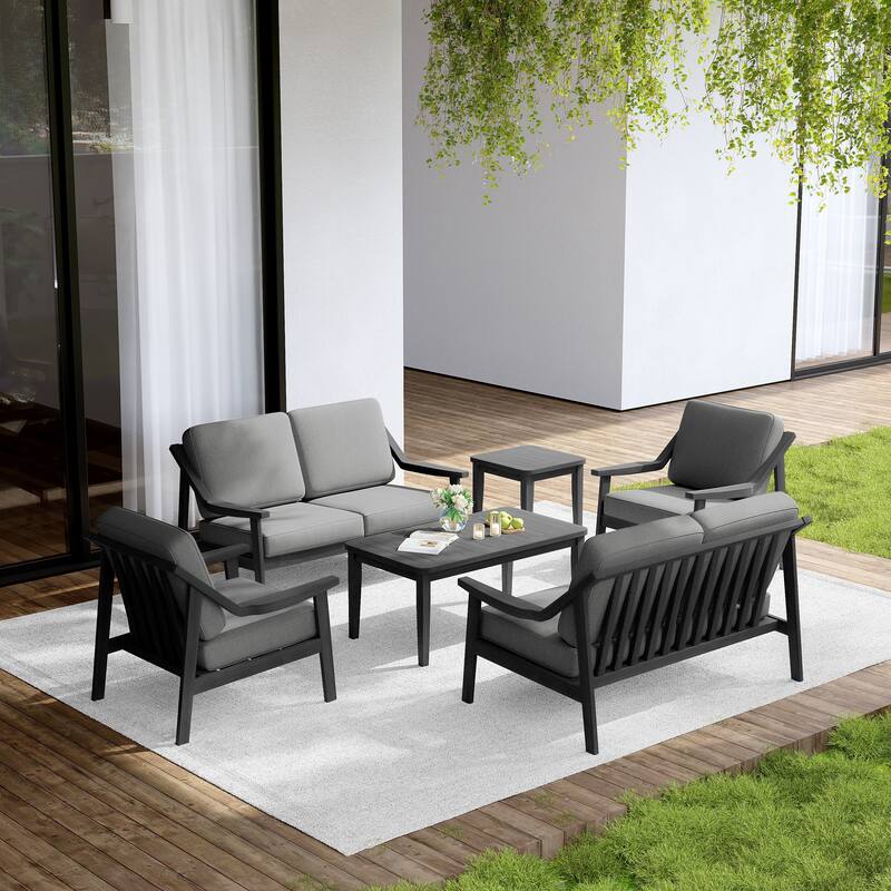 Outdoor Conversation 6 Seater Patio Chat Set with Cushions and Table
