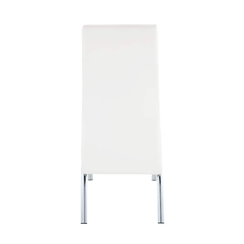 Polyurethane Upholstered Metal Side Chair, Set of Two, White and Silver
