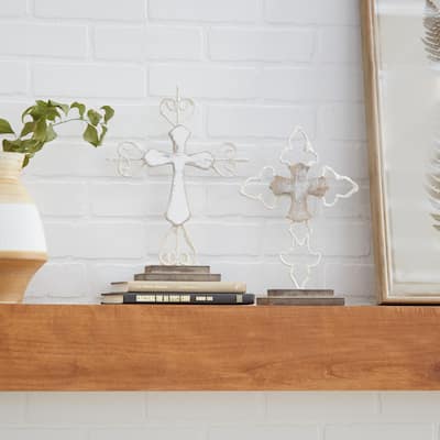 Brown Fir Contemporary Sculpture Cross (Set of 2) - S/2 13", 12"H