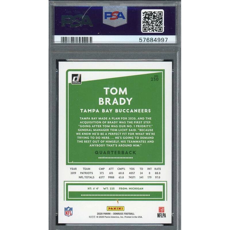Tom Brady 2020 Panini Donruss Football Card #230 Graded PSA 10 - 8'6" x 11'6"