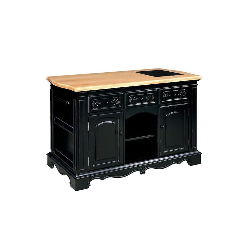 Farmhouse Kitchen Island with Storage, Wood Kitchen Cart, 2 Drawers, Open Shelves, Mobile Kitchen Island