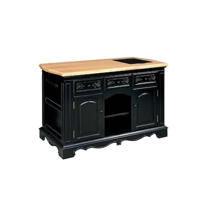 Farmhouse Kitchen Island with Storage, Wood Kitchen Cart, 2 Drawers, Open Shelves, Mobile Kitchen Island