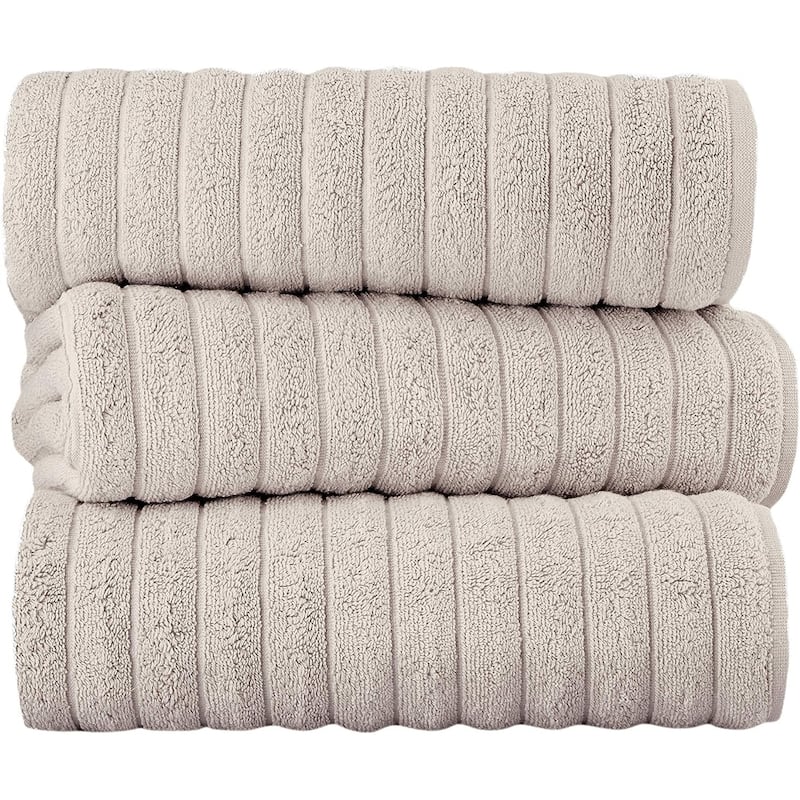 Classic Turkish Towels Plush Ribbed Cotton Luxurious Bath Sheets (Set of 3) 40x65" - 40x65 - Almond Beige