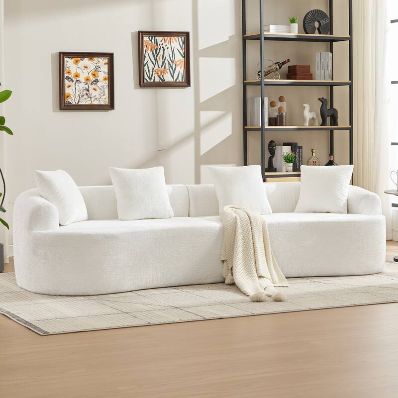 Curved Loveseat Sofa, 110'' Chenille 2-Seater Couch Deep Seat Sectional Couch with 3 Plush Pillows - Beige