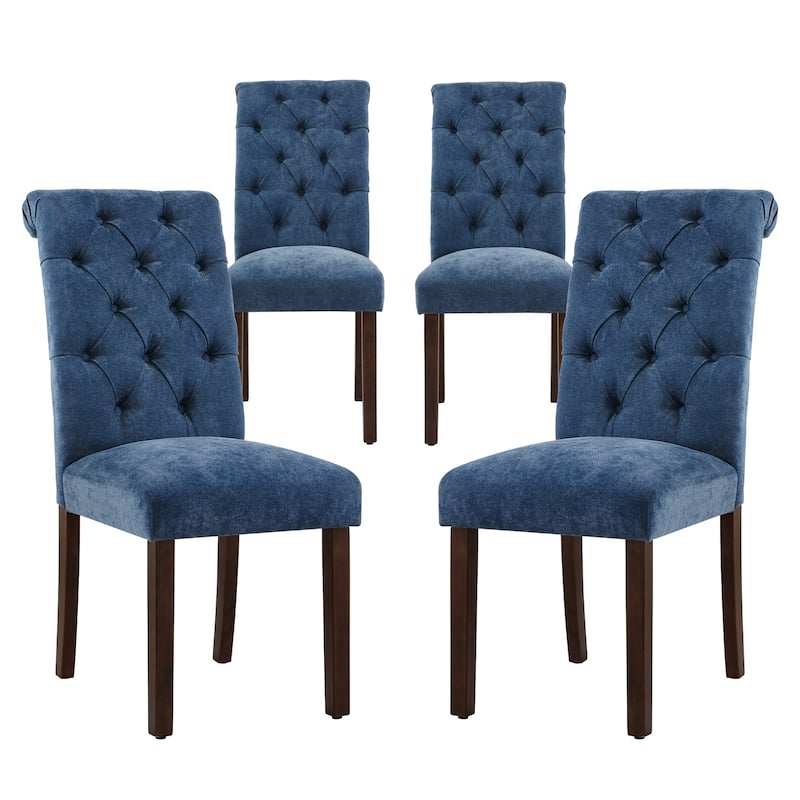 Tufted Parsons Dining Chairs - Velvet-Like Upholstery & Padded Seats for Kitchen & Dining Room - Set of 4 - Blue