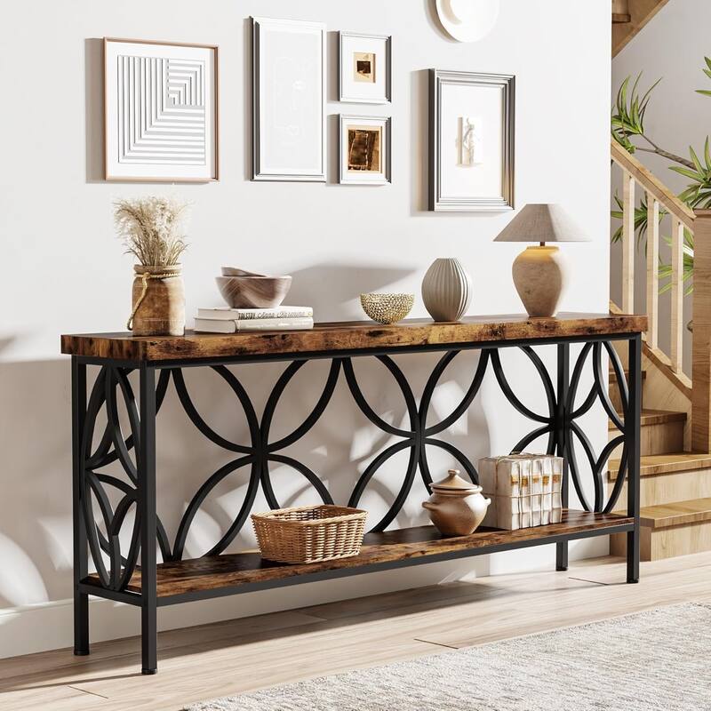 70.9" Extra Long Industrial Console Table Rustic Brown