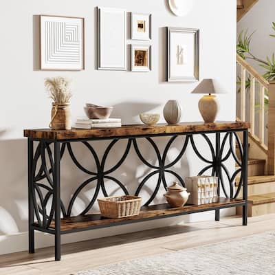 70.9" Extra Long Industrial Console Table Rustic Brown