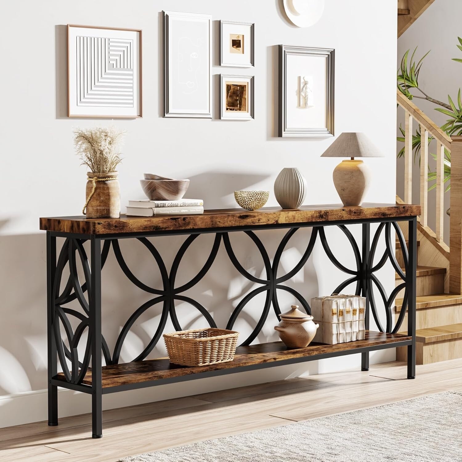 70.9" Extra Long Industrial Console Table Rustic Brown