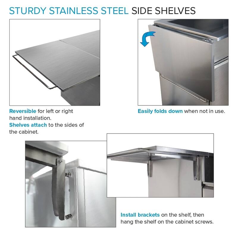 Transolid OSCS3224 Outdoor Kitchen 32-in x 24-in x 51-in Single Sink Cabinet With Folding Shelves, Stainless Steel