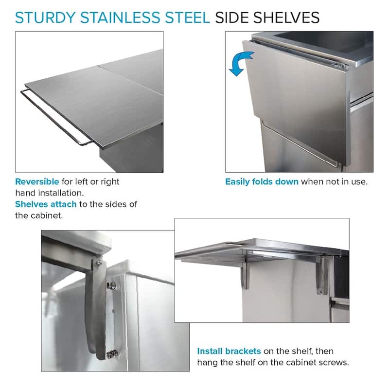 Transolid OUCS6424 Outdoor Kitchen 64-in x 24-in x 37-in Double Utility Cabinet With Folding Shelves, Stainless Steel