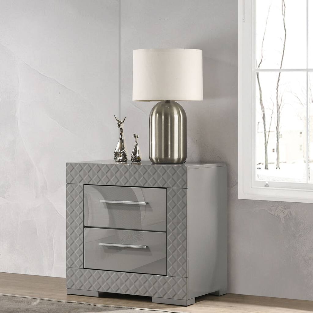 Grey High Gloss 2-Drawer Nightstand - Modern Italian Style