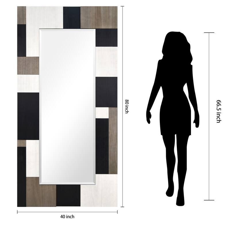 Geometric Blocks Hand Made Solid Paulownia Wood Beveled Leaner Mirror