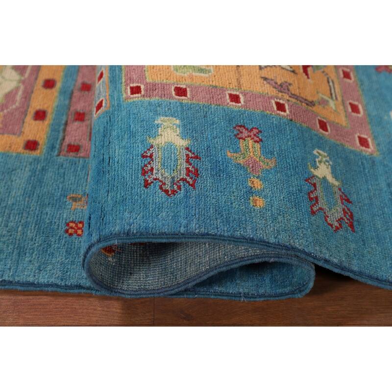 Garden Design Blue Kazak Accent Rug Handmade Wool Carpet - 4'1" x 6'0"