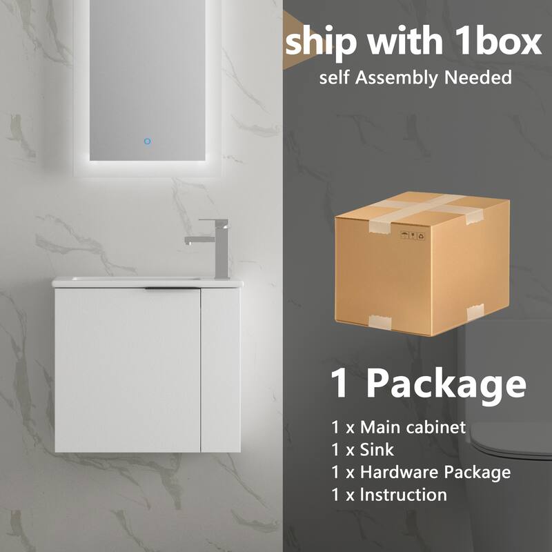 Contemporary Bathroom Vanity with Ceramic Vessel Sink, Soft-Closing Doors, Matte Black Pull Handle - 22in L Plywood