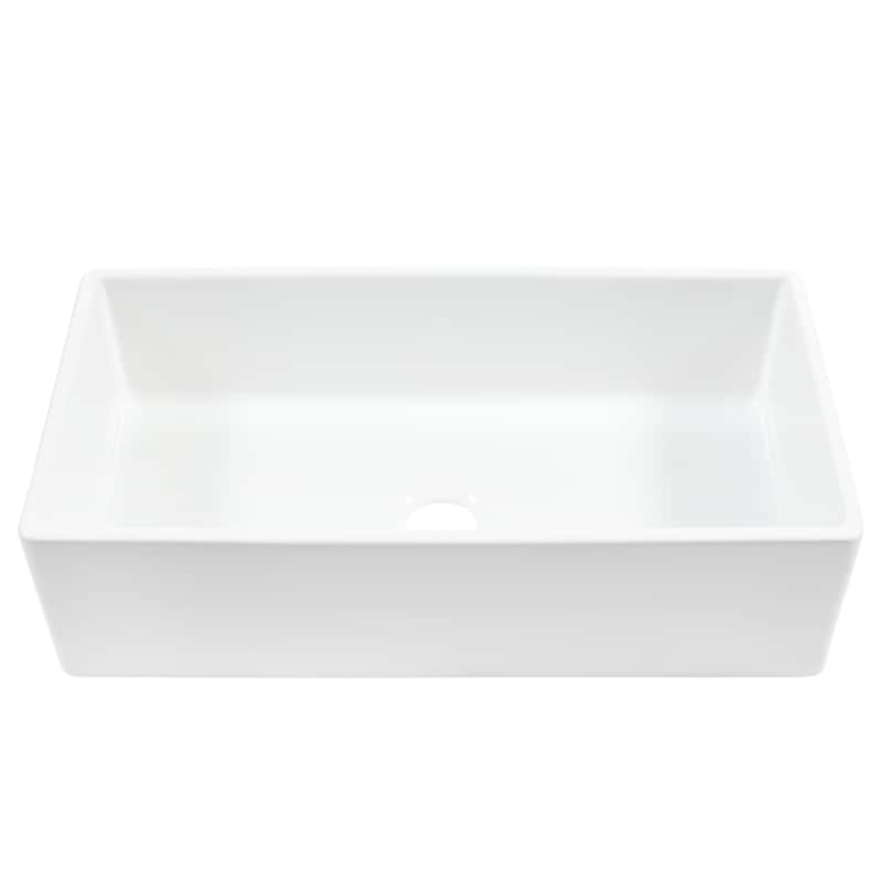 Austen Crisp White Fireclay 36" Single Bowl Farmhouse Apron Front Undermount Kitchen Sink and Drain