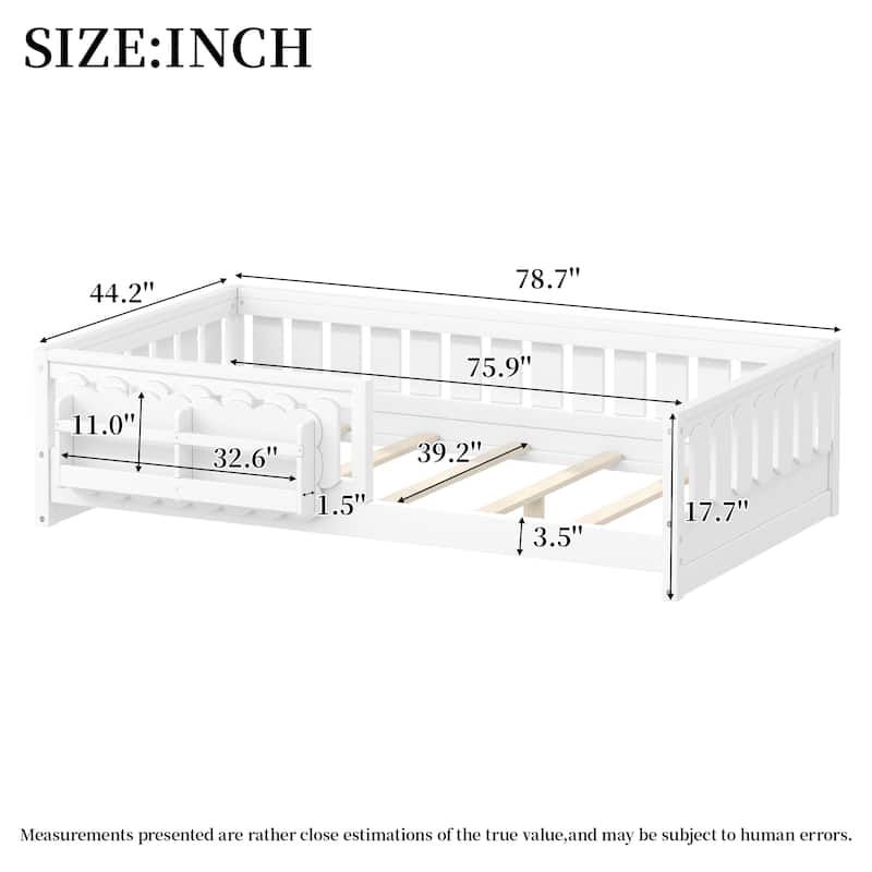 GDFStudio - Modern Wooden Full Size Platform Bed with Guardrail and Storage Shelves