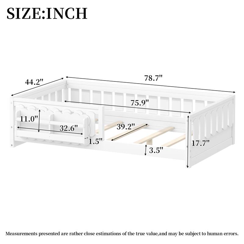 Roomfitters Twin Wood Platform Bed with Guardrail and 2 Bookshelves