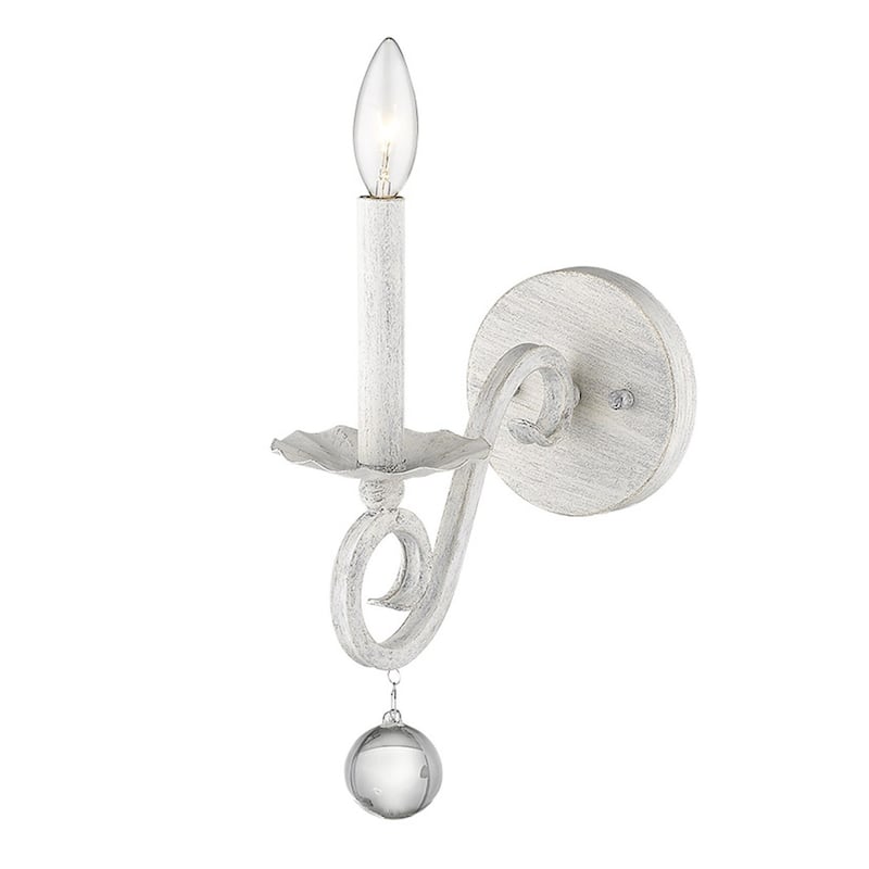 Modern Farmhouse White Wall Sconce with Clear Crystal Accent Metal Flush Mount Light Fixture - 12.25" H x 5" W x 9.5" D