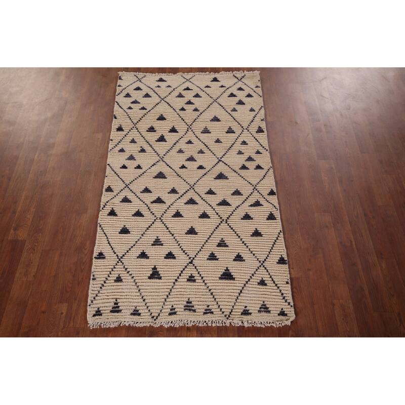Modern Geometric Moroccan Oriental Accent Rug Hand-Knotted Wool Carpet - 2'10"x 5'3"