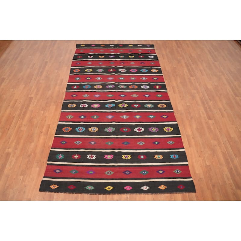 Hand Woven Oriental 100% Wool Carpet Southwestern Tribal Red Kilim Area Rug - 10' 3'' X 5' 8''