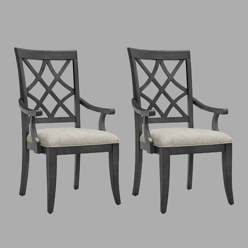 2-Pack Wooden Arm Dining Chairs, Comfortable Polyester Upholstered Cushions, Retro Style - Dark Oak