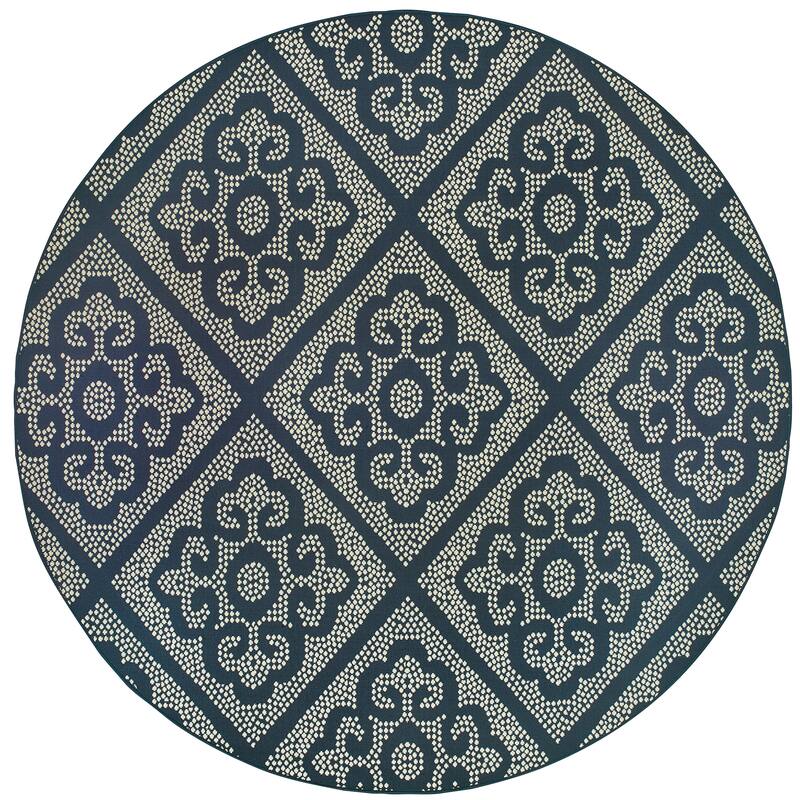 Style Haven Marianna Medallion Lattice Navy/Beige Indoor-Outdoor Rug - 7'10" Round - Navy/Off-White