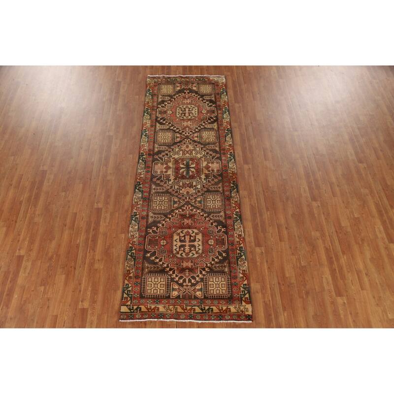 Ardebil Persian Vintage Runner Rug Hand-Knotted Wool Carpet - 3'7"x 10'7"