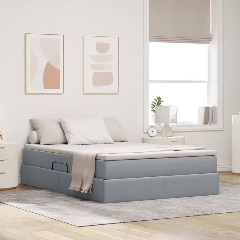 vidaXL Storage Bed with Mattress in Polyester - Light grey (2)
