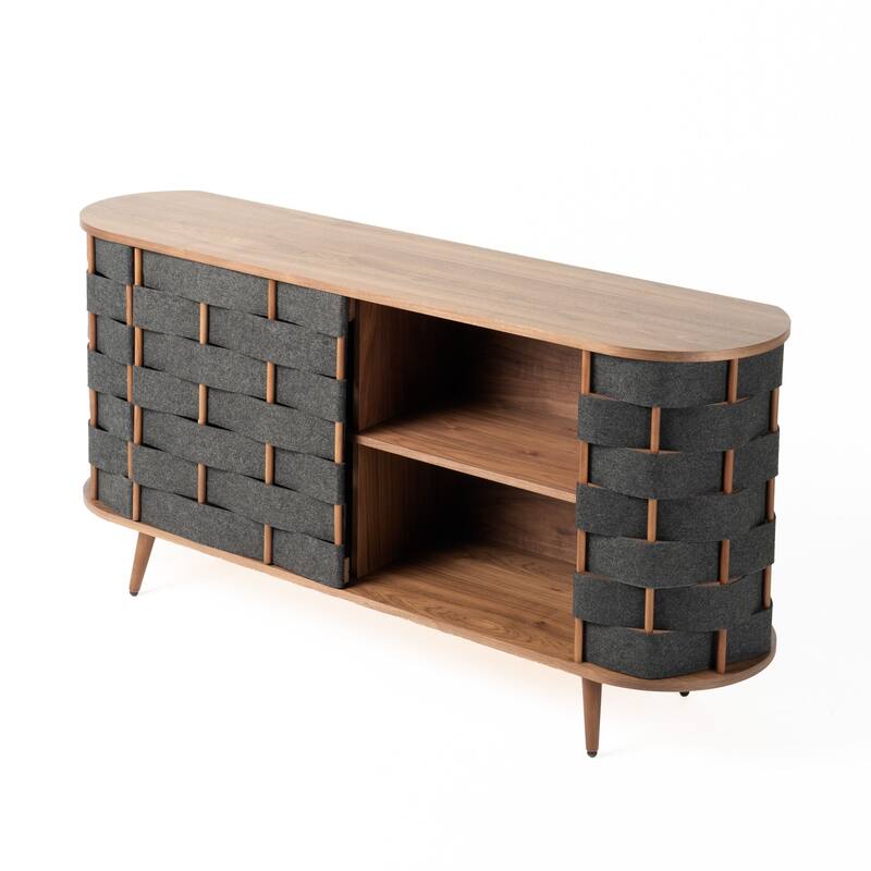 Modrest Sheridan Mid-Century Modern Grey Fabric & Walnut Buffet