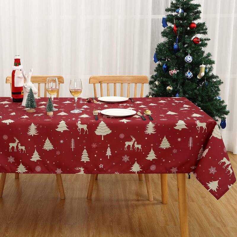 Christmas Rectangular Tablecloth Waterproof Holiday Xmas Decor Red