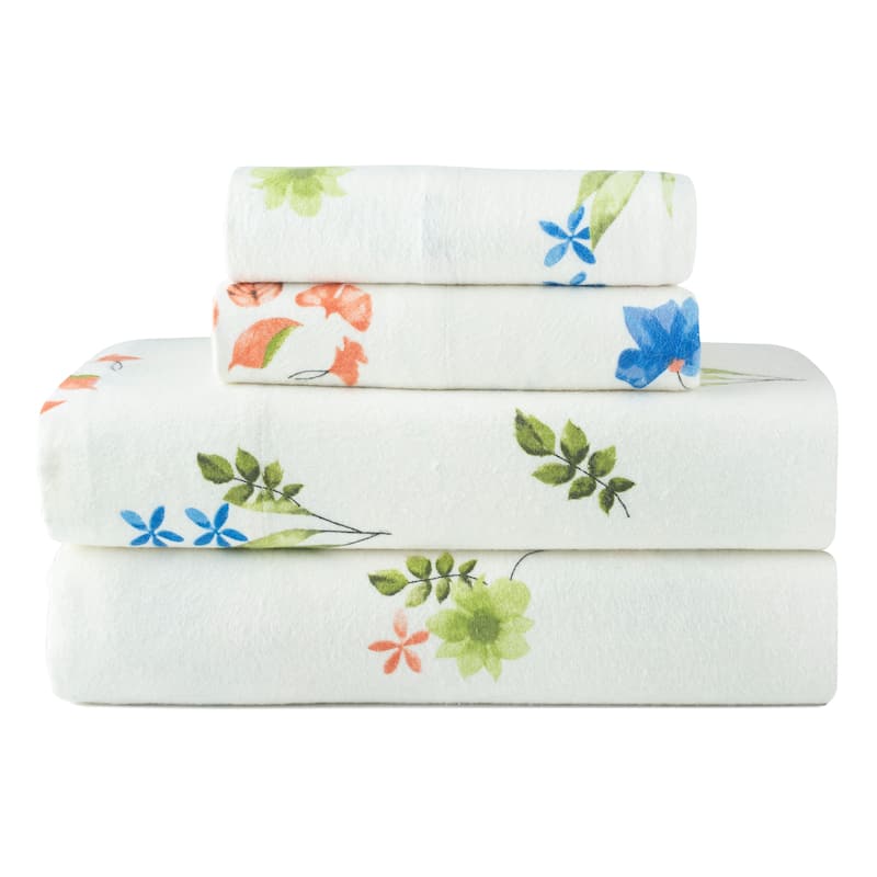 Pointehaven Printed Cotton 180 GSM Deep Pocket Oversized Brushed Flannel Sheet Set