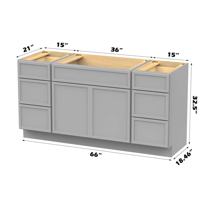 Vanity Art 66" Birch Freestanding Bathroom Vanity Cabinet without Top