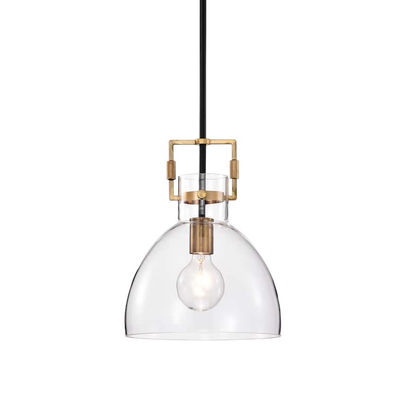 Black and Antique Gold 1-Light 10 Inch Bowl Glass Pendant