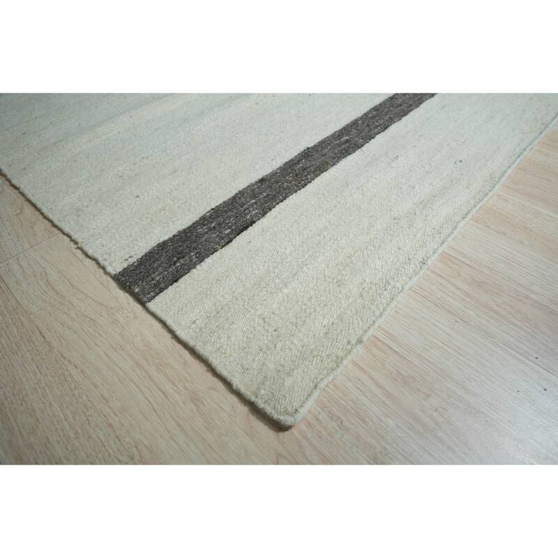 Ivory Hand-Woven Wool Contemporary Natural Wool Flat Area Rug