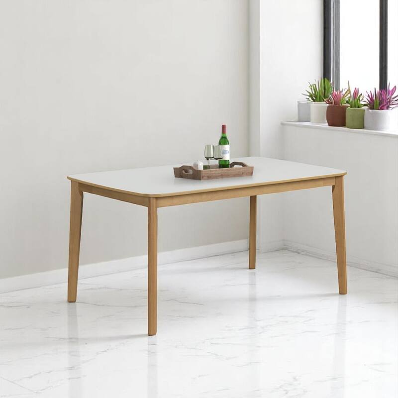 6-Piece Dining Table Set with Bench and 4 Upholstered Chairs, 60" Rectangular Rubberwood Table with PU Leather Seats