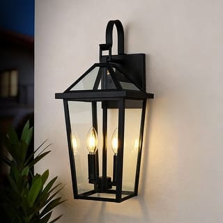 20 in. 2-Light Black Outdoor Hardwired Wall Lantern Sconce with Clear Glass Shade