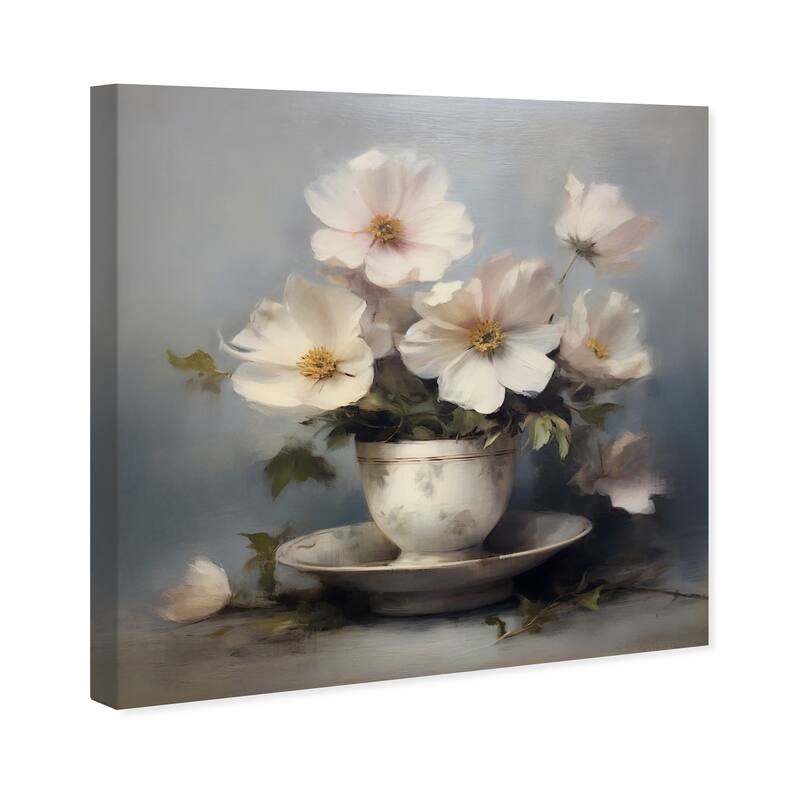 Wynwood Studio Canvas Floral and Botanical Jasmine Fragrance White and Silver Traditional Wall Art Canvas Print