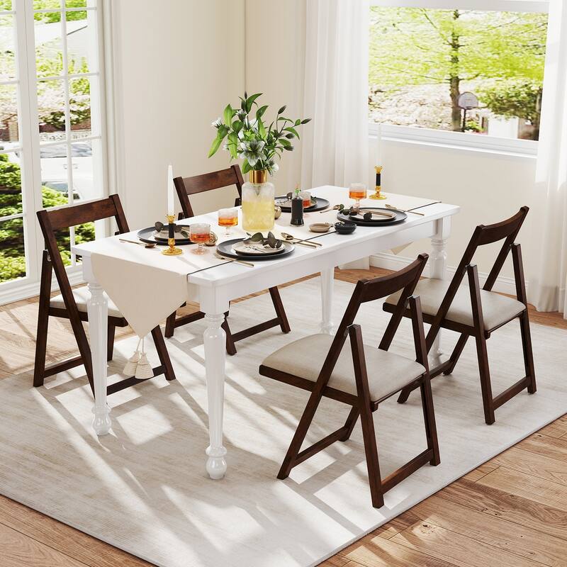 Gymax Upholstered Dining Chair Set of 4 w/ Curved Backrest Rubber Wood