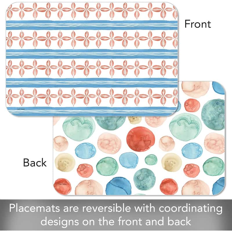 Color Patterns 4 Pack Reversible Easy Care Flexible Plastic Placemats Made in The USA BPA Free Easily Wipes Clean