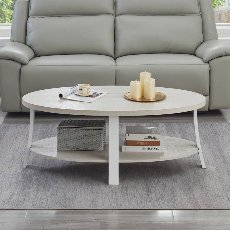 26" Modern Oval Coffee Table with Storage Shelf and Wide-curved Legs for Living Room