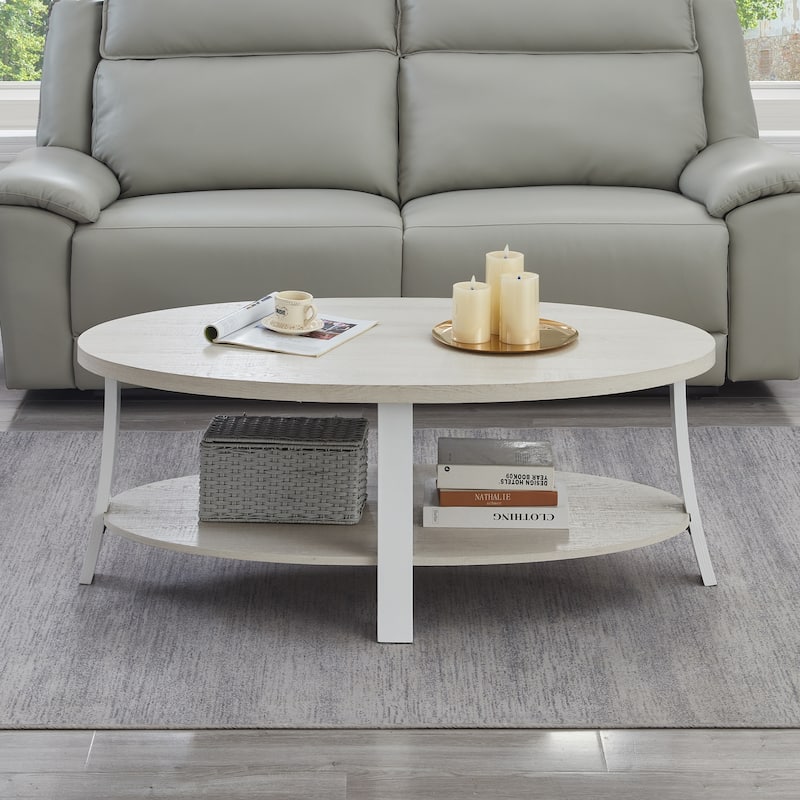 Contemporary Oval Wood Shelf Coffee Table - White