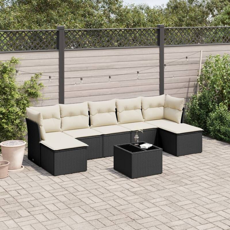 vidaXL Garden Sofa Set Black - 21.7 x 21.7 x 14.6 - Black and cream 8 Piece With table
