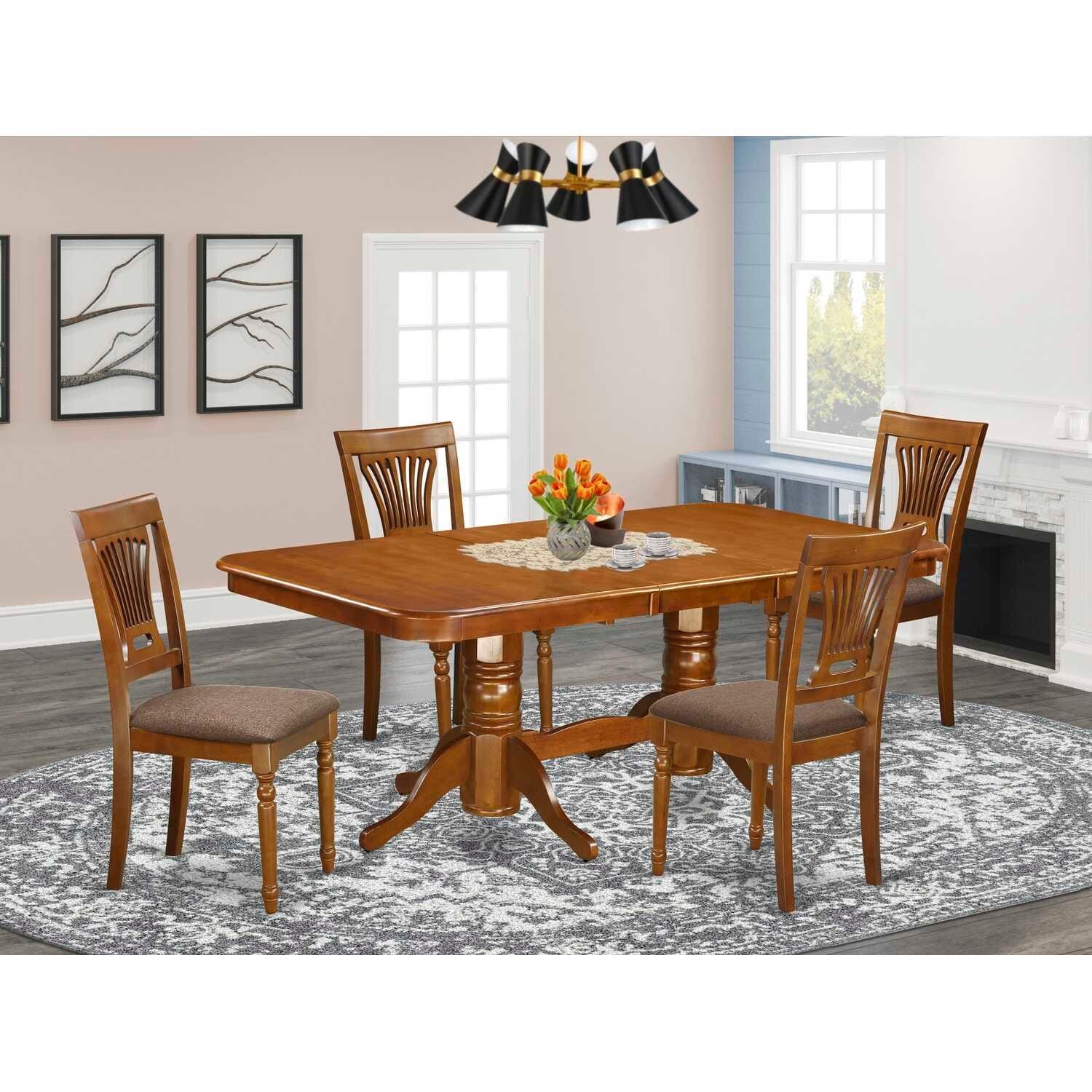 Dining Table Set 5 Piece Kitchen Table with Chairs - Round Table & Ladder Back Design