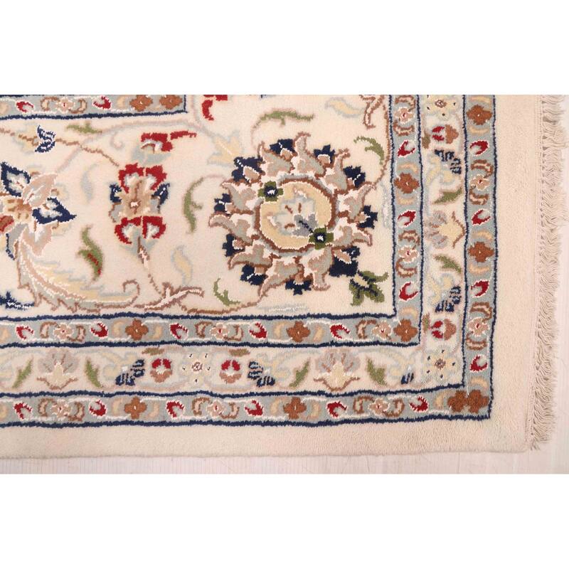 ECARPETGALLERY Hand-knotted Nain Cream Viscose, Wool Rug - 9'9 x 9'10