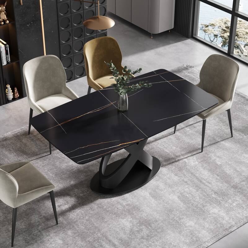 63'' Modern Dining Table，Sintered Stone Tabletop with Black Base - x-cross