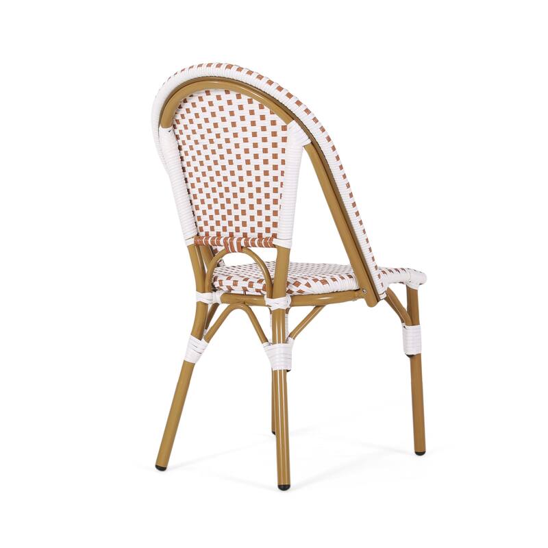 Bo Outdoor Bistro Chair Set of 2, White and Brown Faux Rattan, Metal