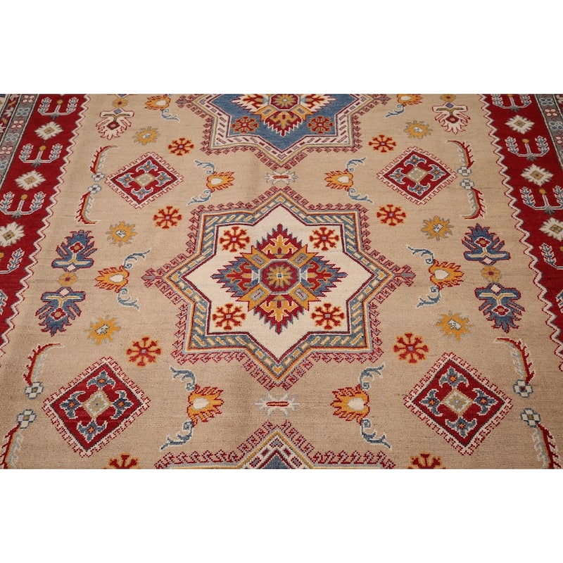 Hand Knotted Oriental 100% Wool Carpet Traditional Geometric Peach Kazak Area Rug - 10' 1'' X 8' 5''