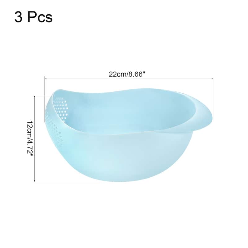 3pcs Rice Cleaning Basket Washing Basket Vegetable Fruit Draining Bowl - Blue