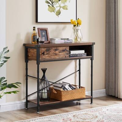 Console Table with 2 Drawers, Industrial Entryway Table with Storage, Narrow Sofa Table